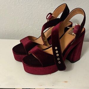 DV by Dolce Vita Burgundy Velvet Platform Sandals